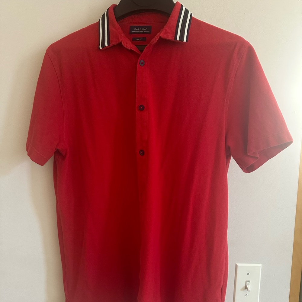 Zara Man Red Casual Button Down Shirt. size L